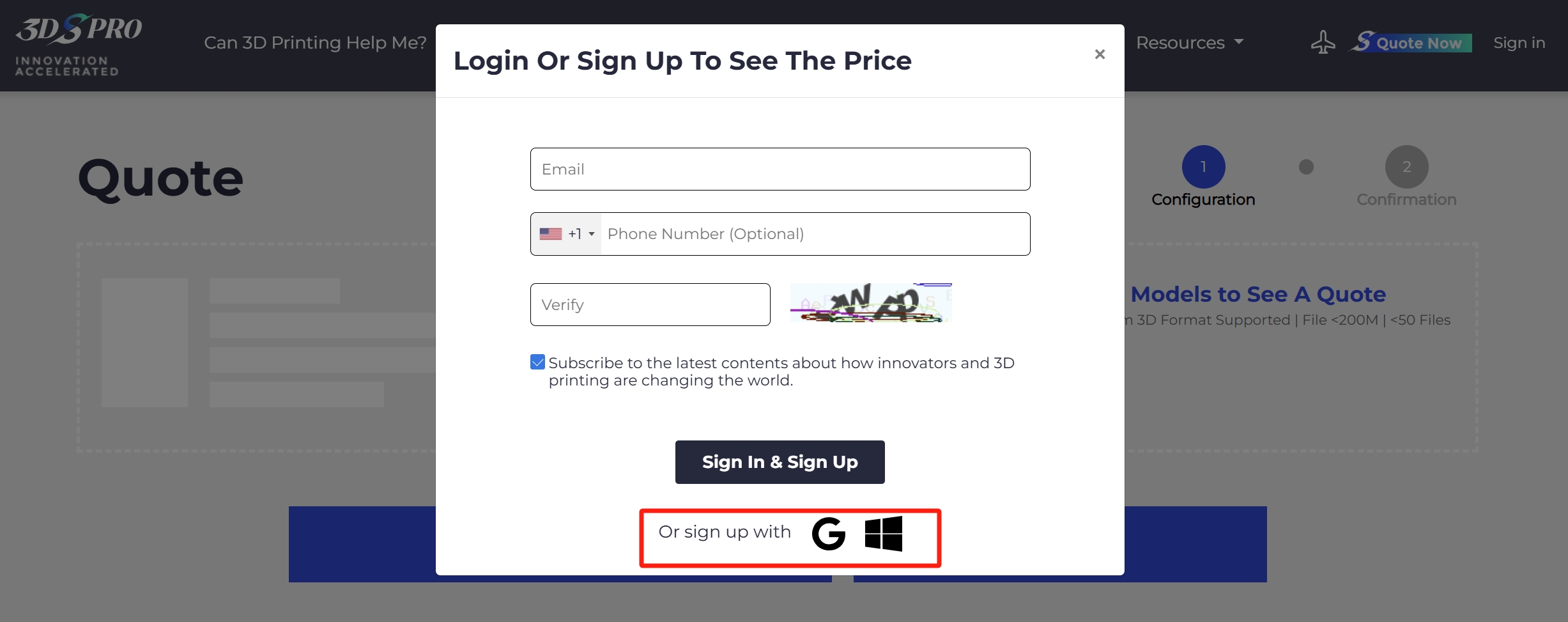 3dspro_squote_Registrieren Sie sich mit einem Google- oder Microsoft-Konto